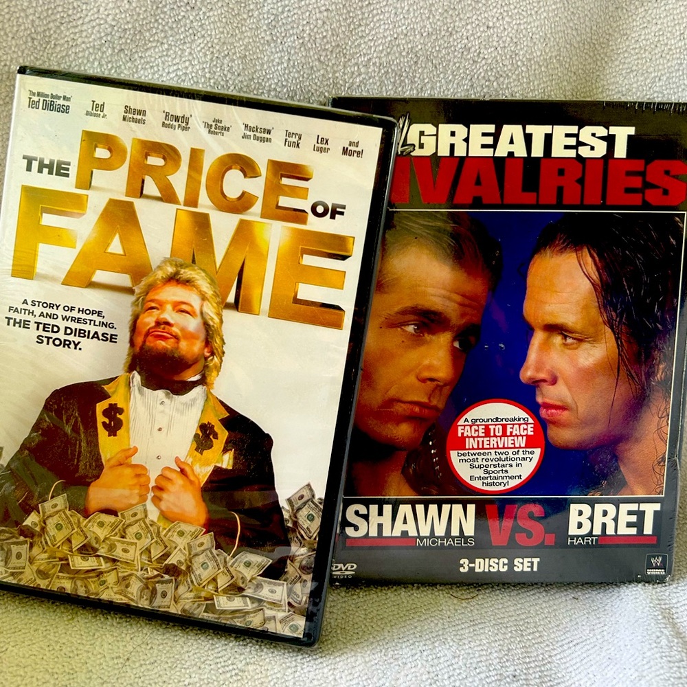 WWE Films duo-pack.Greatest Rivalries Bret vs. Shawn/The Price of Fame. Unopened